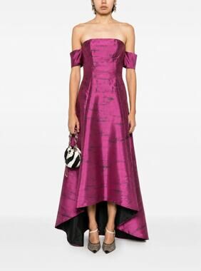 Sachin & Babi Noir Agyness Dress Womens 4 Pink Black Hi-Lo Off The Shoulder Gown